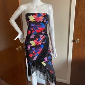 Multi color floral print strapless dress